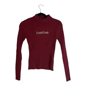 Bebe Burgundy Ribbed Women's Top Winter Apparel